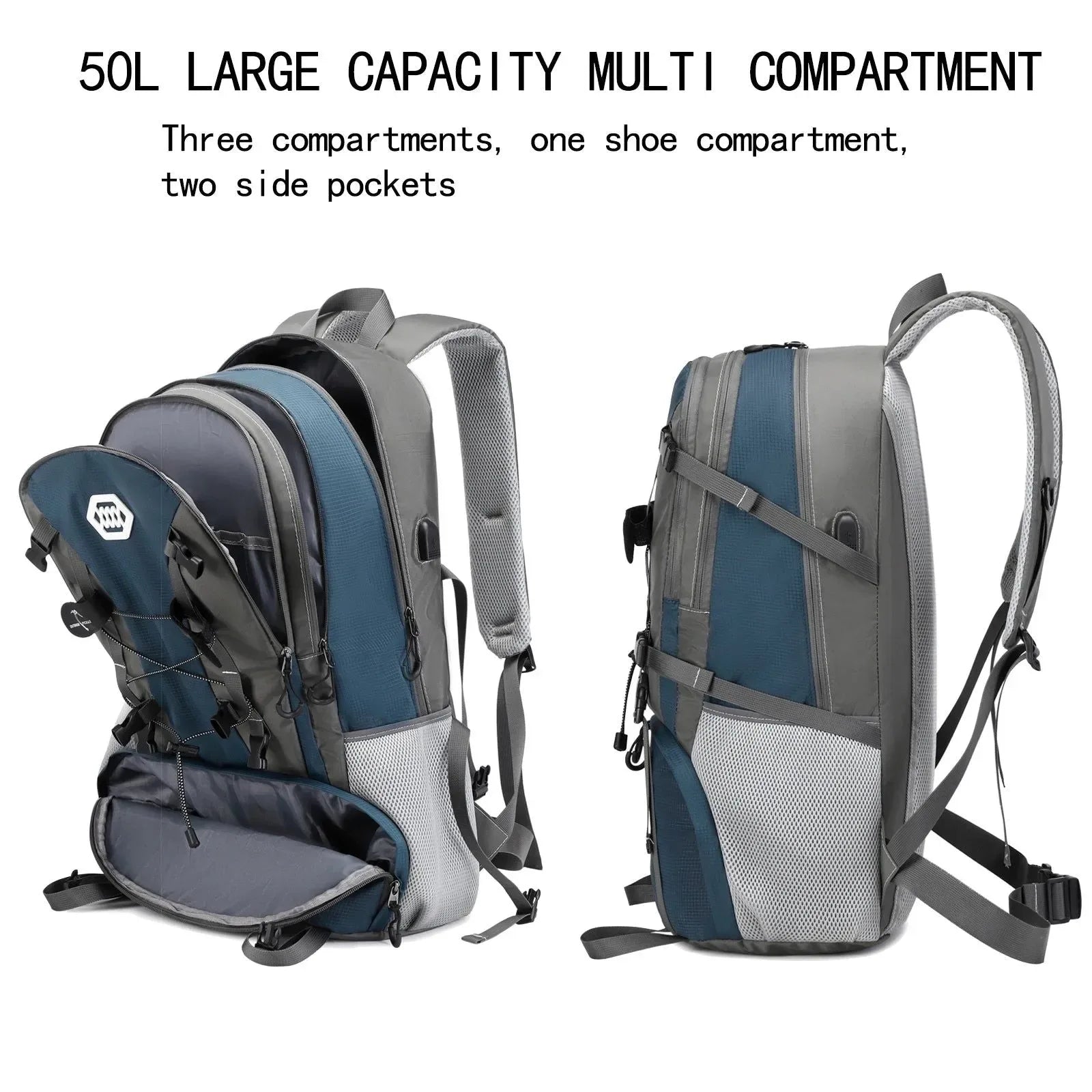 50L Waterproof Hiking Backpack with Shoe Compartment - Ideal for Men and Women - Trekker Essentials