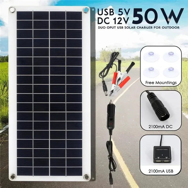 50W Solar Panel 12V USB Power Portable Outdoor Solar Cell Car Ship Camping Hiking Travel Phone Charger - Trekker Essentials