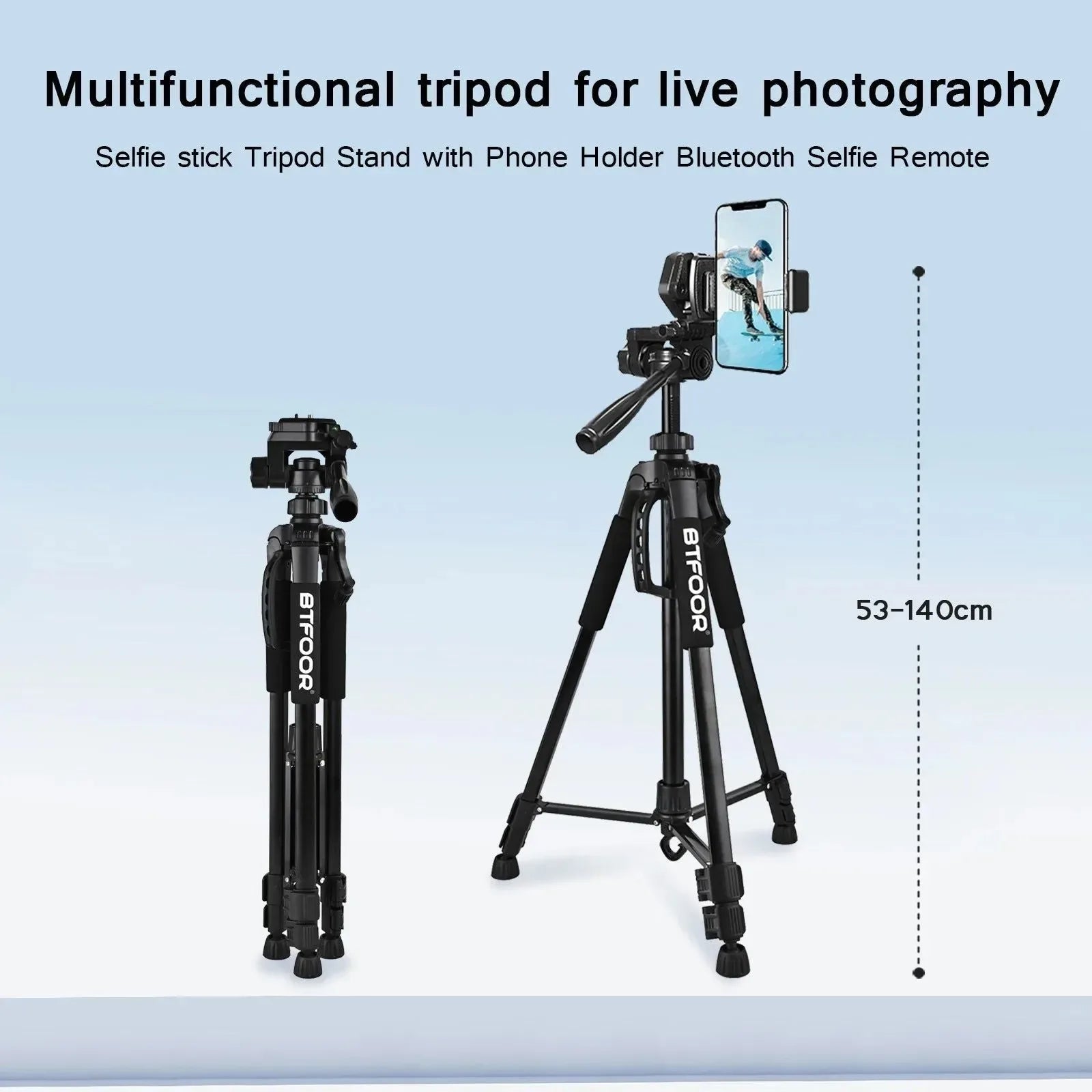 55" Aluminum Camera Tripod with Phone Mount - 140CM Tall Stand w/Pan Head for DSLR & Smartphone - Trekker Essentials