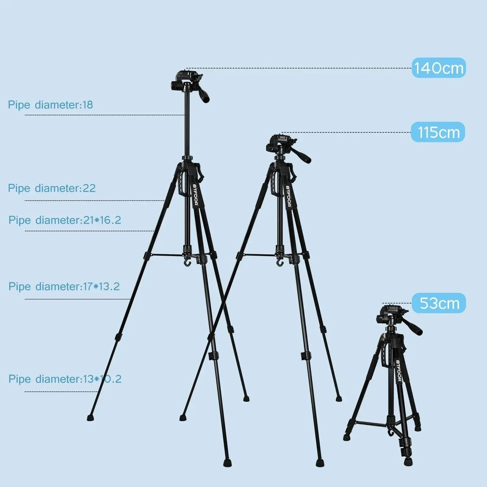55" Aluminum Camera Tripod with Phone Mount - 140CM Tall Stand w/Pan Head for DSLR & Smartphone - Trekker Essentials