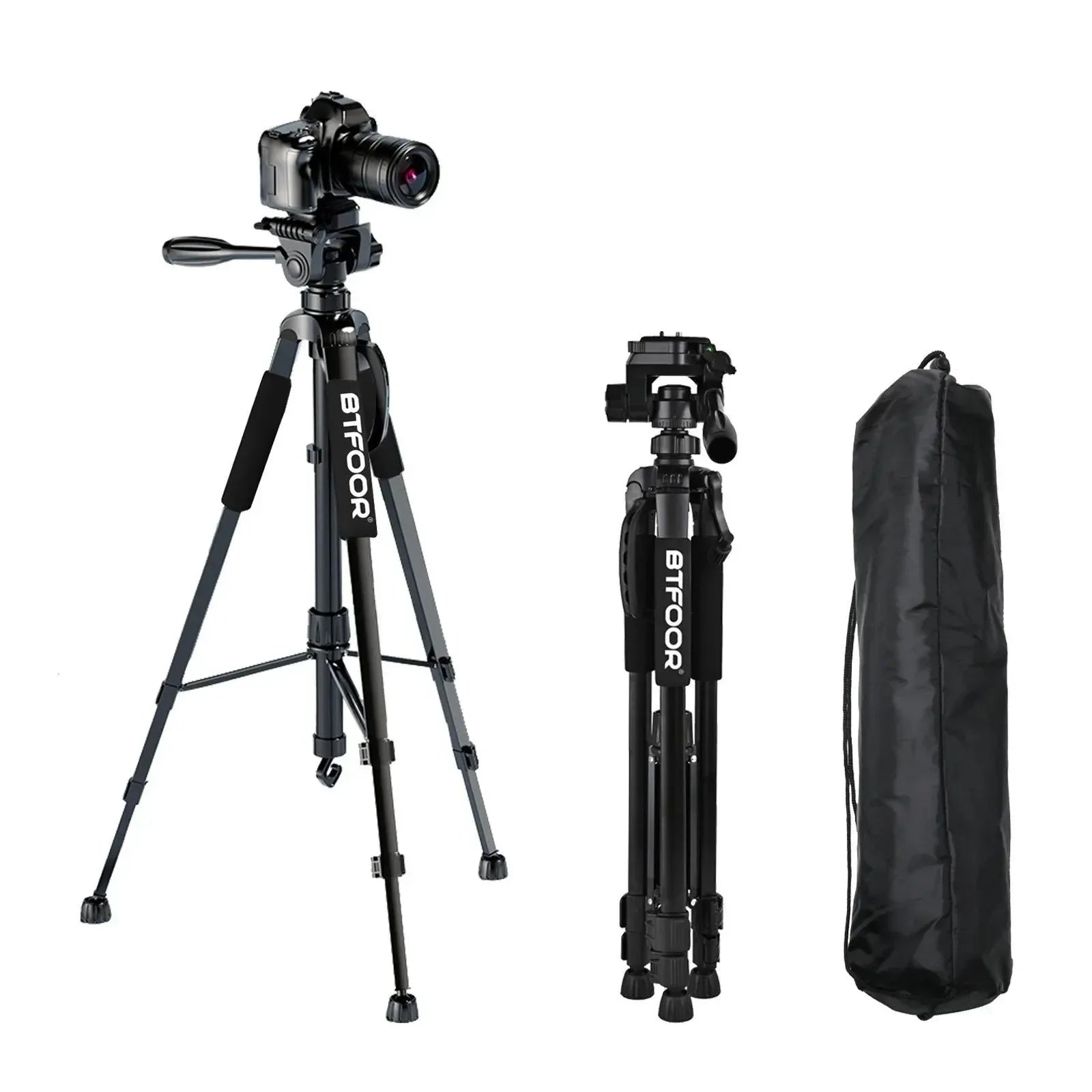 55" Aluminum Camera Tripod with Phone Mount - 140CM Tall Stand w/Pan Head for DSLR & Smartphone - Trekker Essentials
