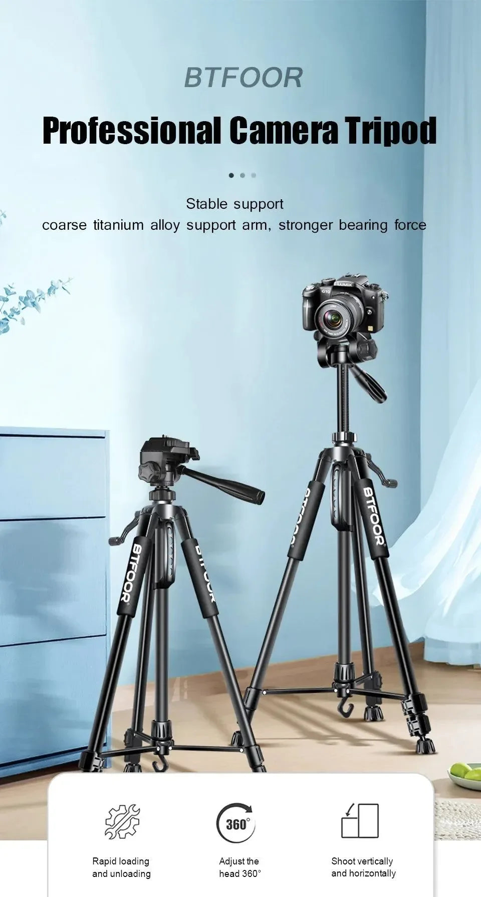 55" Aluminum Camera Tripod with Phone Mount - 140CM Tall Stand w/Pan Head for DSLR & Smartphone - Trekker Essentials