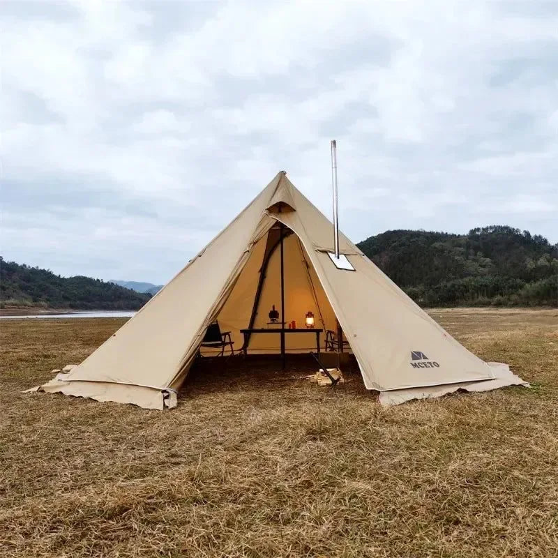 5M Oversized Pyramid Tent with Snow Skirt and Chimney Jacket - Trekker Essentials