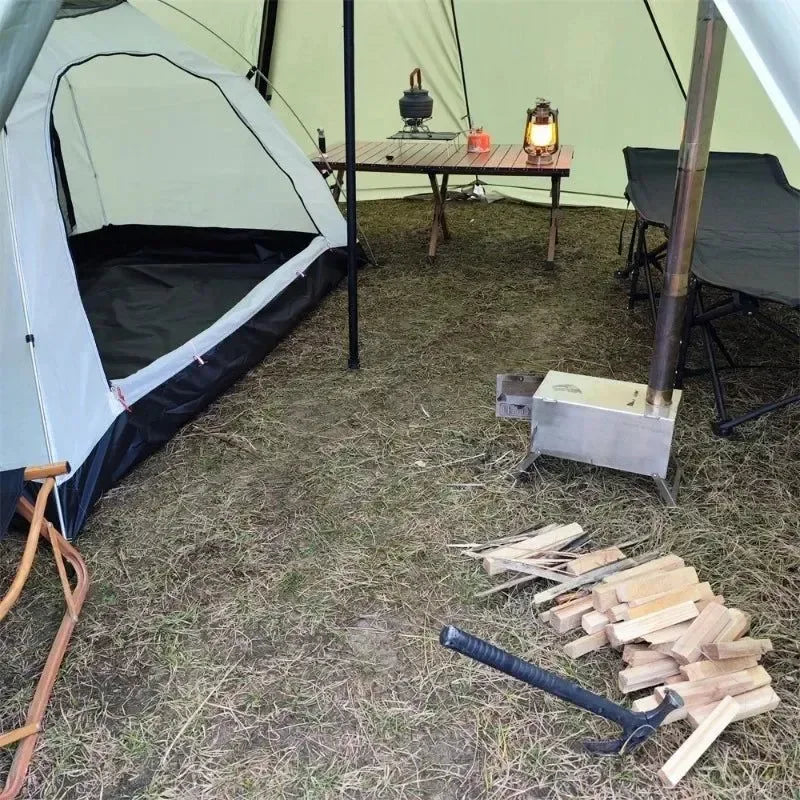 5M Oversized Pyramid Tent with Snow Skirt and Chimney Jacket - Trekker Essentials