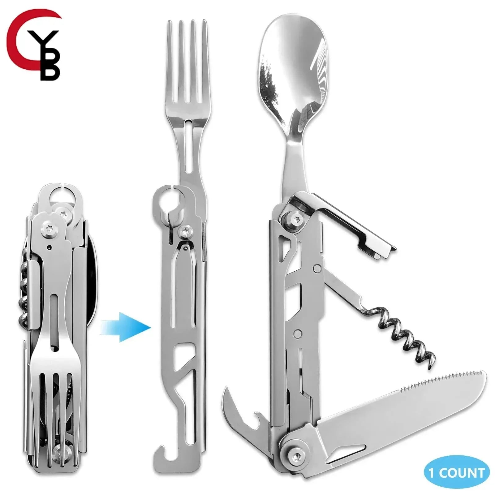 6-in-1 Detachable Camping Utensil Set - Compact Travel Cutlery with Spoon, Fork, Knife & Bottle Opener - Trekker Essentials