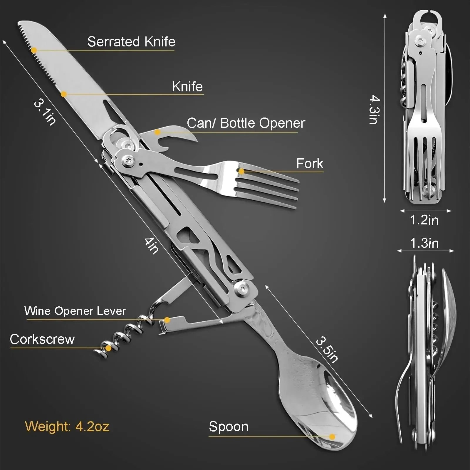 6-in-1 Detachable Camping Utensil Set - Compact Travel Cutlery with Spoon, Fork, Knife & Bottle Opener - Trekker Essentials