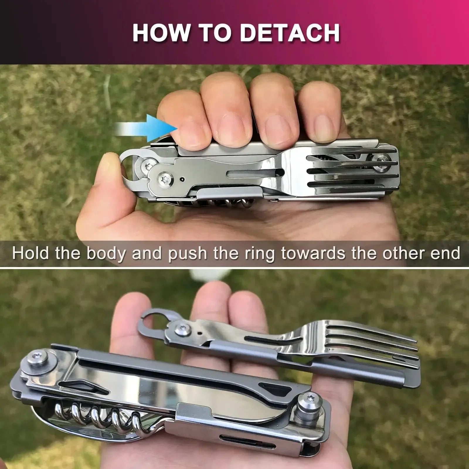 6-in-1 Detachable Camping Utensil Set - Compact Travel Cutlery with Spoon, Fork, Knife & Bottle Opener - Trekker Essentials