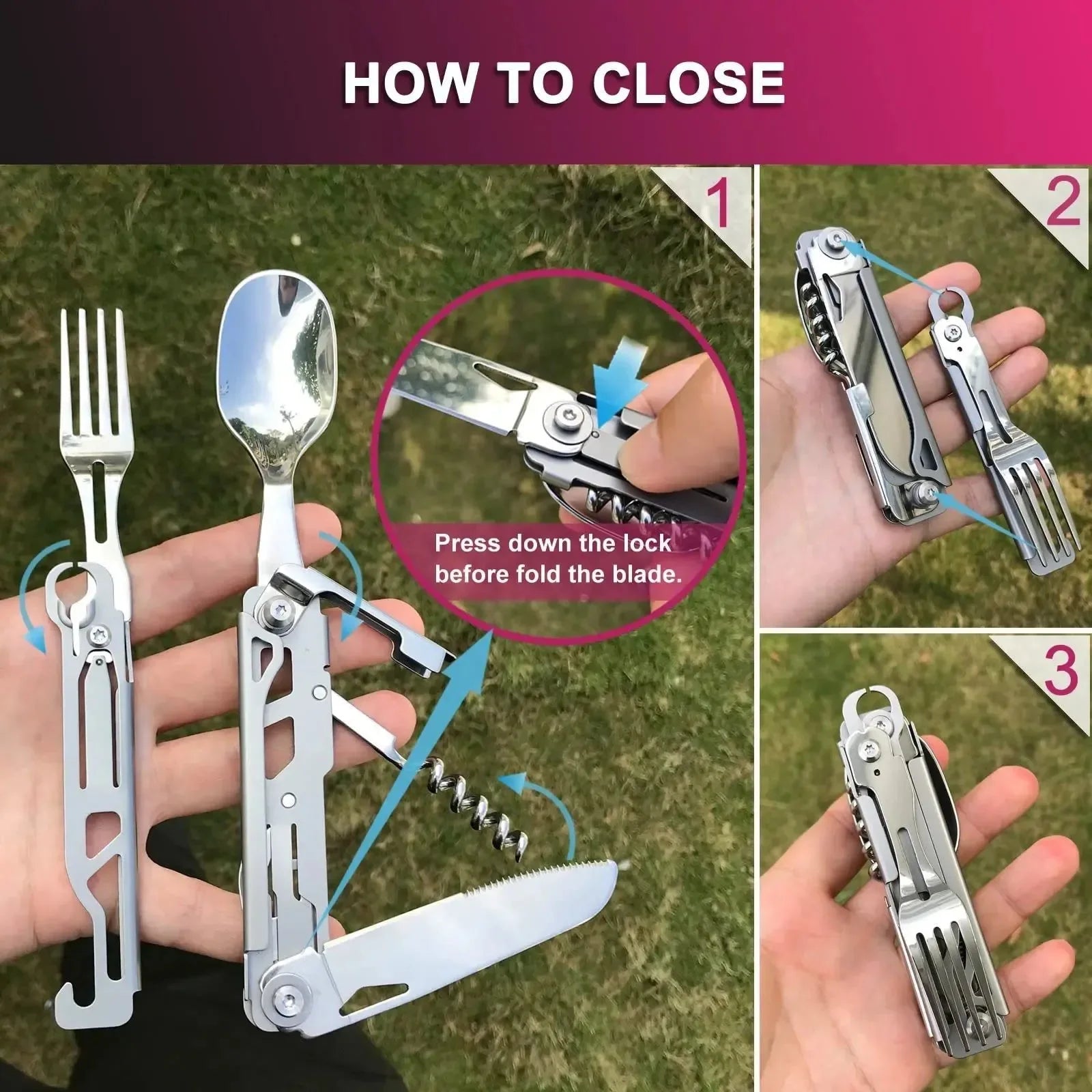 6-in-1 Detachable Camping Utensil Set - Compact Travel Cutlery with Spoon, Fork, Knife & Bottle Opener - Trekker Essentials