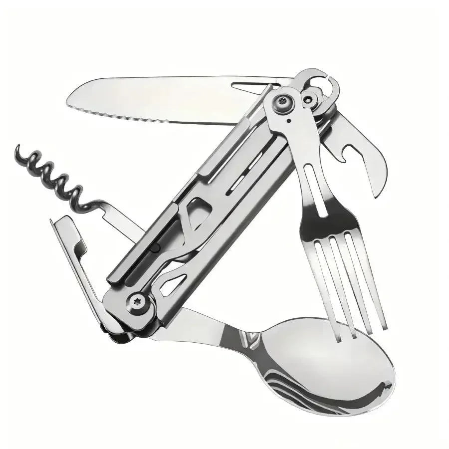 6-in-1 Detachable Camping Utensil Set - Compact Travel Cutlery with Spoon, Fork, Knife & Bottle Opener - Trekker Essentials