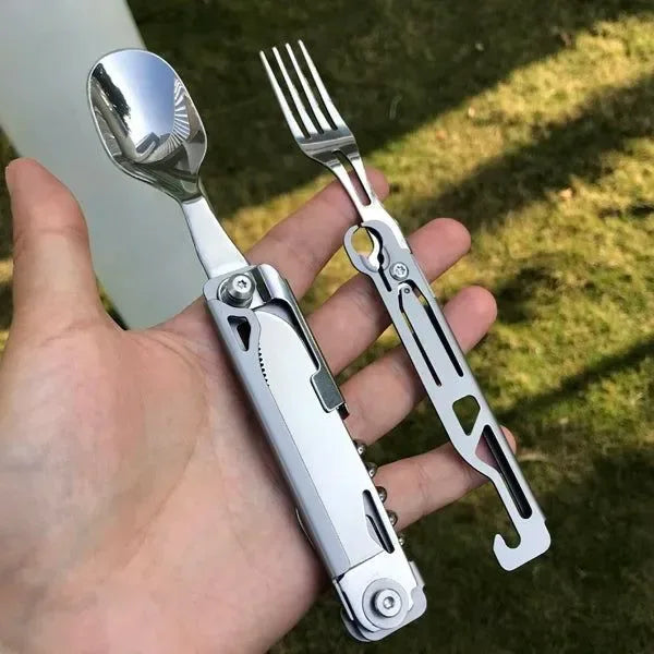 6-in-1 Detachable Camping Utensil Set - Compact Travel Cutlery with Spoon, Fork, Knife & Bottle Opener - Trekker Essentials