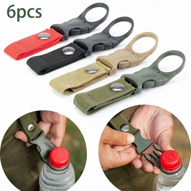 6-Pack Military-Grade Water Bottle Clips – Heavy Duty Nylon Webbing Buckle Hooks for Camping, Hiking & Backpack Accessories - Trekker Essentials
