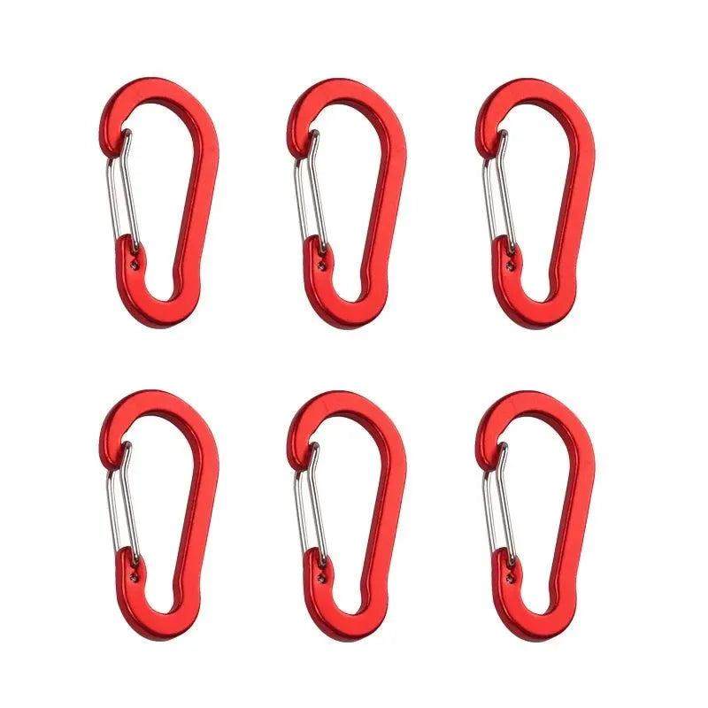 6-Piece Outdoor Camping Multi-Tool Carabiner Clips - Aluminum Buckles for Mountaineering, Fishing, Climbing Accessories - Trekker Essentials