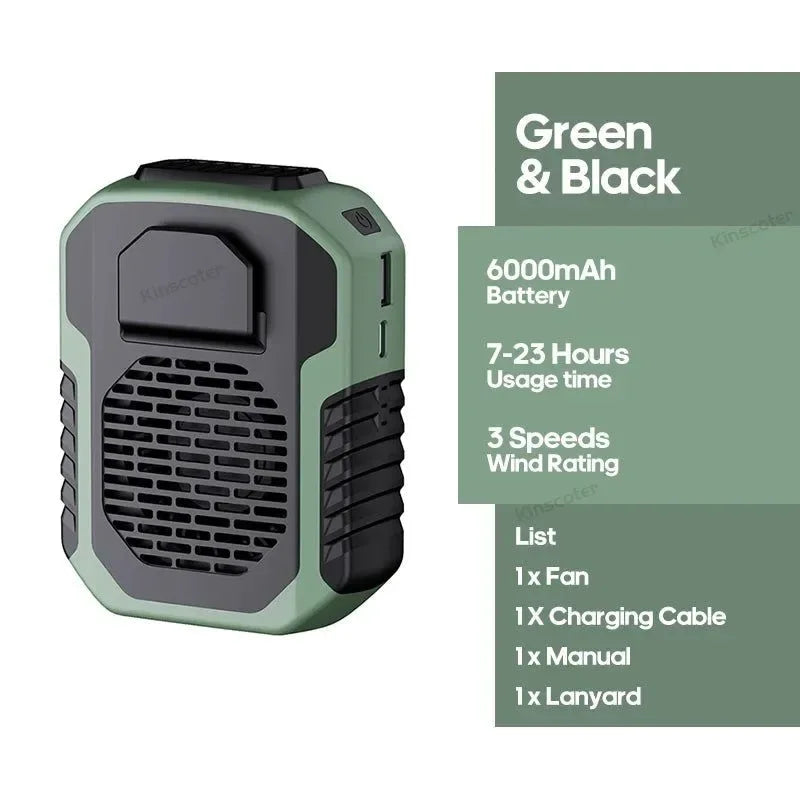 6000mAh Outdoor Waist Fan – Rechargeable Cooler Ventilator for Fishing Hiking Camping - Trekker Essentials