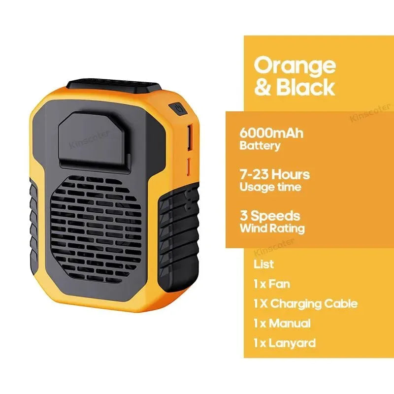 6000mAh Outdoor Waist Fan – Rechargeable Cooler Ventilator for Fishing Hiking Camping - Trekker Essentials