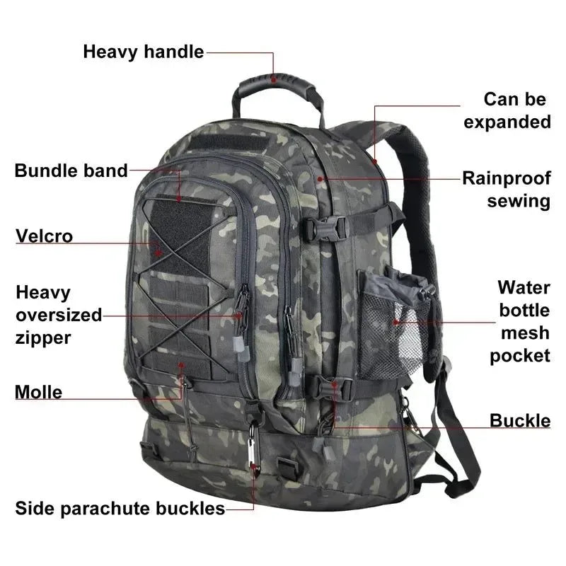 60L Military Tactical Backpack - Army Molle Assault Rucksack for Outdoor Travel, Hiking, Camping, Hunting - Trekker Essentials