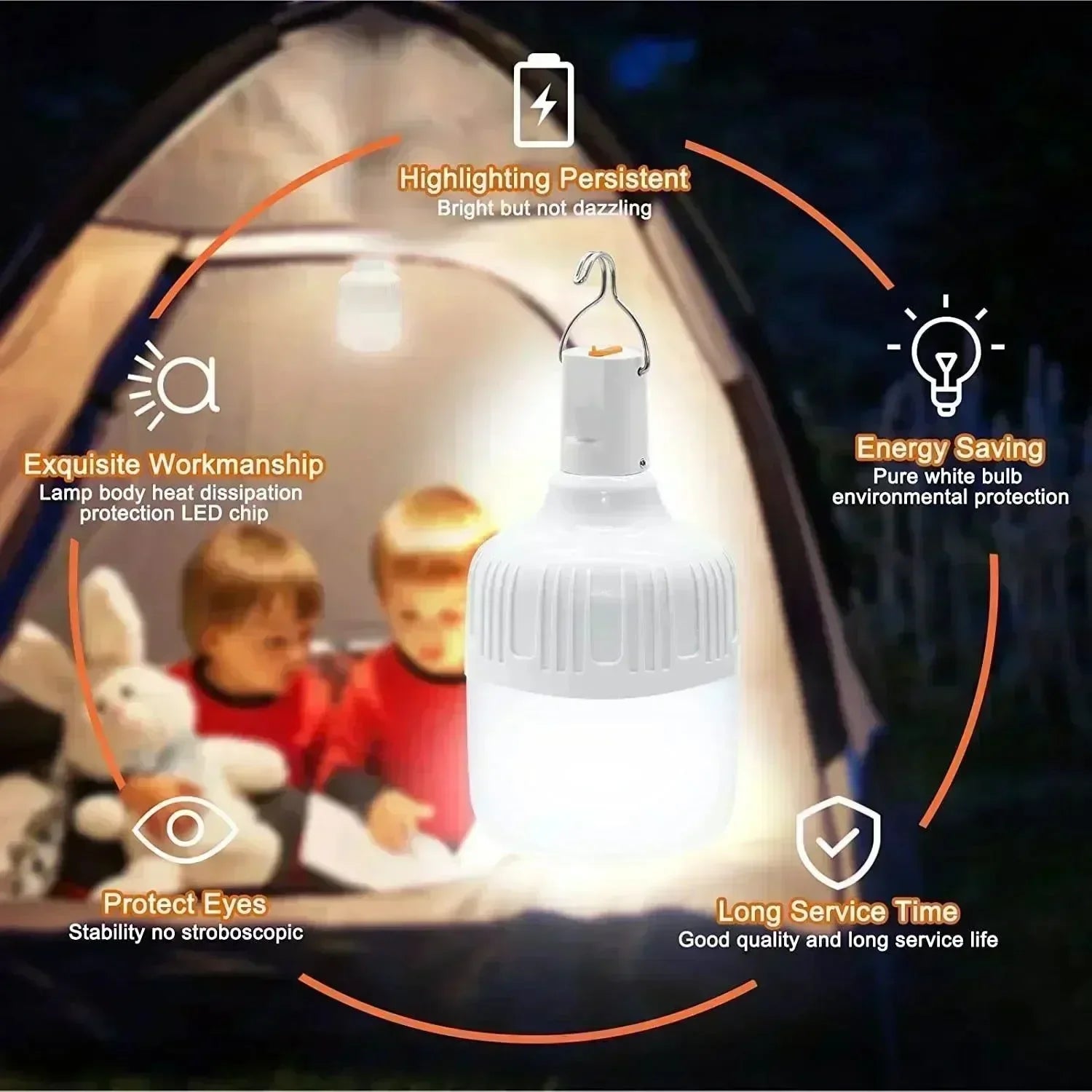 60W USB Rechargeable LED Emergency Light Bulb: Portable Lantern for Outdoor Camping and Hiking - Trekker Essentials