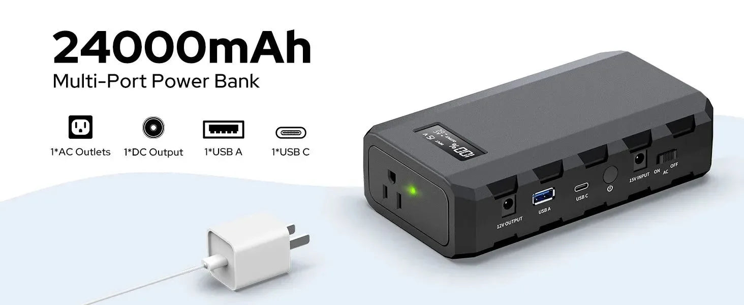 65W Portable Power Station with AC Outlet - 88.8Wh/24000mAh Solar Generator for Camping & Travel - Trekker Essentials