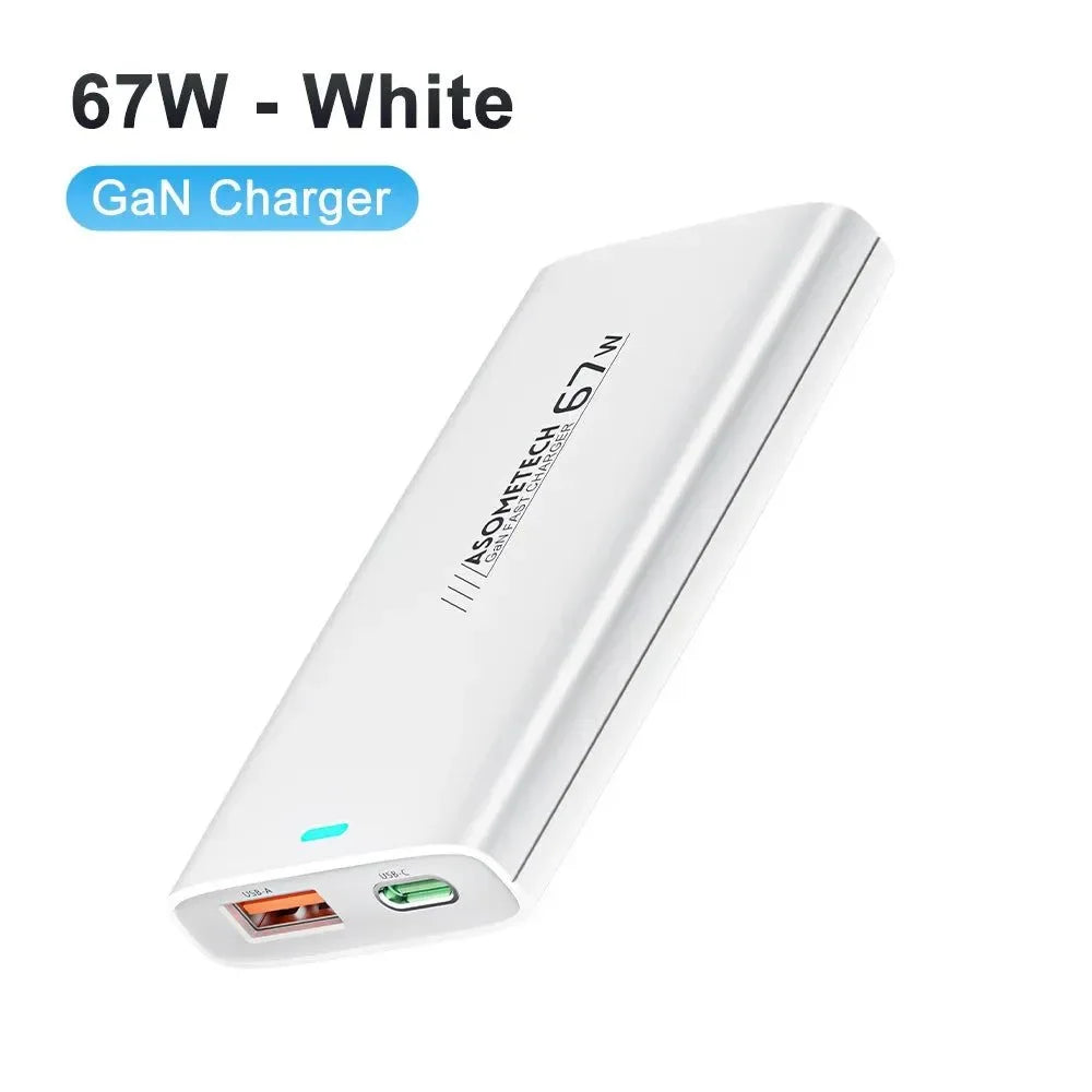 67W GaN Fast Travel Charger: PPS, QC, PD3.0 USB Type C Charger for iPhone 14, Samsung S23, Huawei, Xiaomi, and Macbook - Trekker Essentials