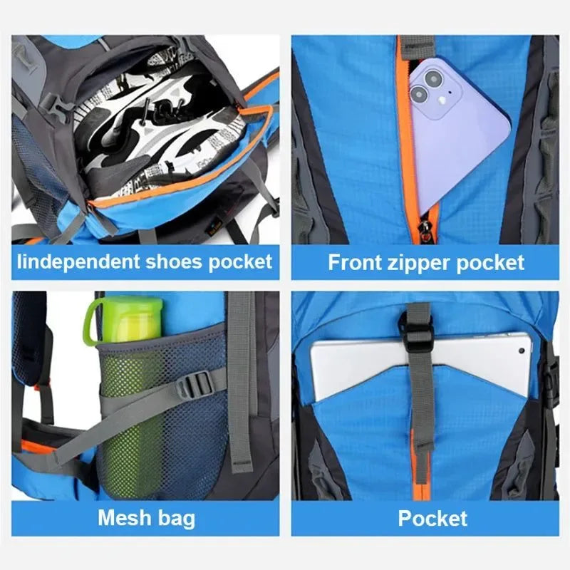 70L Camping Backpack - Men's Travel Bag Climbing Rucksack, Large Hiking Storage Pack for Outdoor Mountaineering - Trekker Essentials