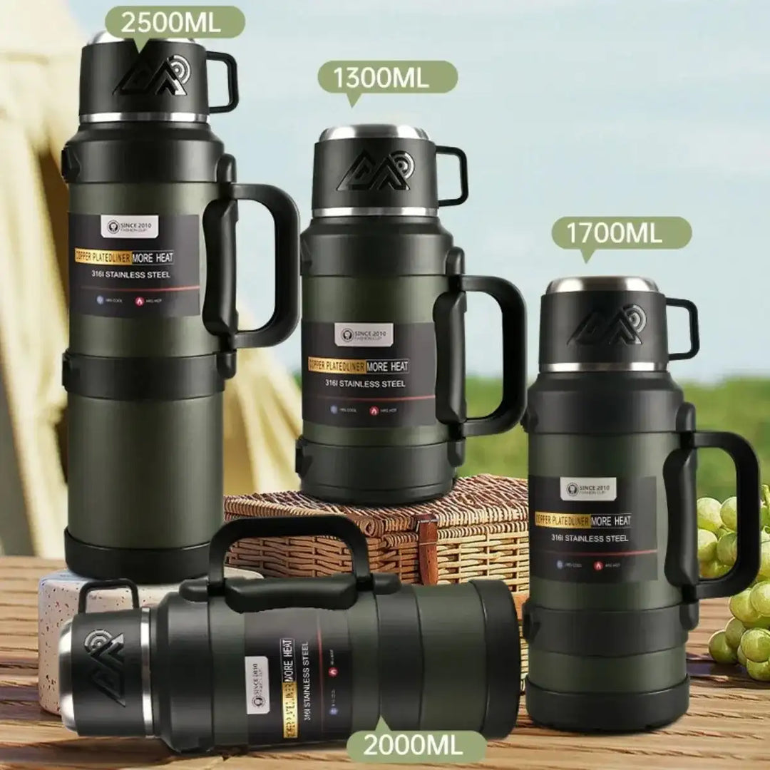 72-Hour Vacuum Insulated Thermos – Large Capacity Stainless Steel Water Bottle with Handle (1.3L–4L)