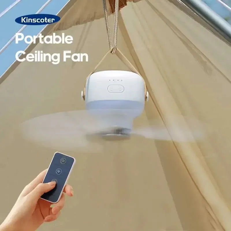7200mAh Outdoor Camping Fan – Cordless Ceiling Fan with LED Light & Remote Control - Trekker Essentials