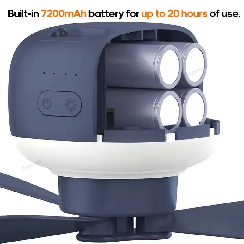 7200mAh Outdoor Camping Fan – Cordless Ceiling Fan with LED Light & Remote Control - Trekker Essentials