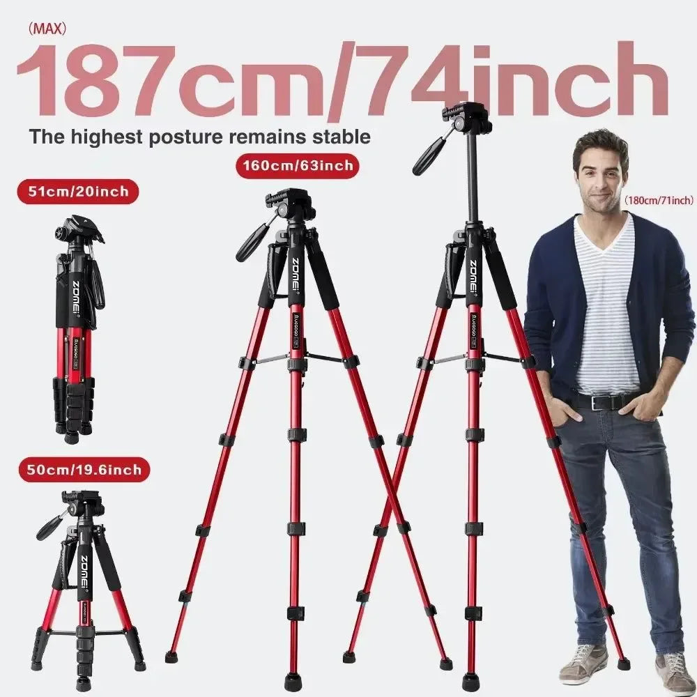 73.6" Professional Camera Tripod - 5kg Load Aluminum Alloy DSLR/Phone Stand - Trekker Essentials