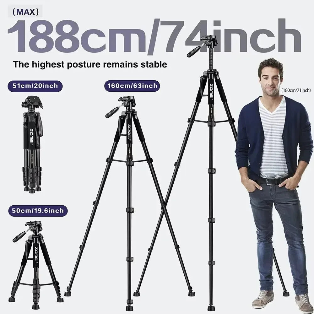 73.6" Professional Camera Tripod - 5kg Load Aluminum Alloy DSLR/Phone Stand - Trekker Essentials