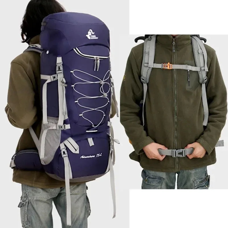 75L Camping Backpack with Rain Cover for Hiking, Climbing, and Mountaineering - Trekker Essentials