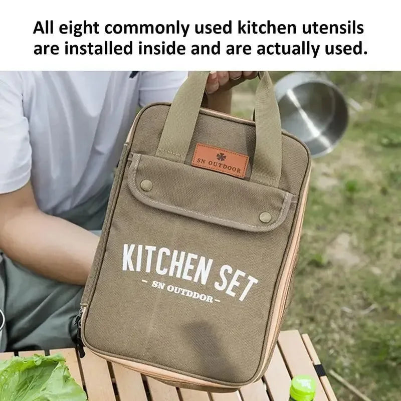 8-Piece Portable Stainless Steel Cutlery and Knife Set with Storage Bag for Camping - Trekker Essentials