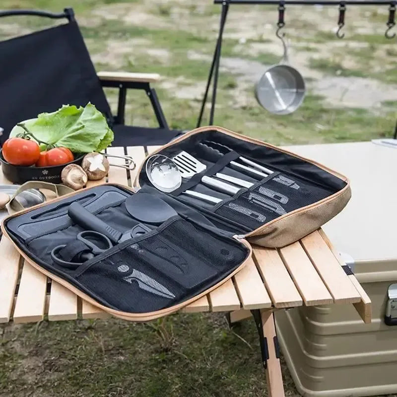 8-Piece Portable Stainless Steel Cutlery and Knife Set with Storage Bag for Camping - Trekker Essentials