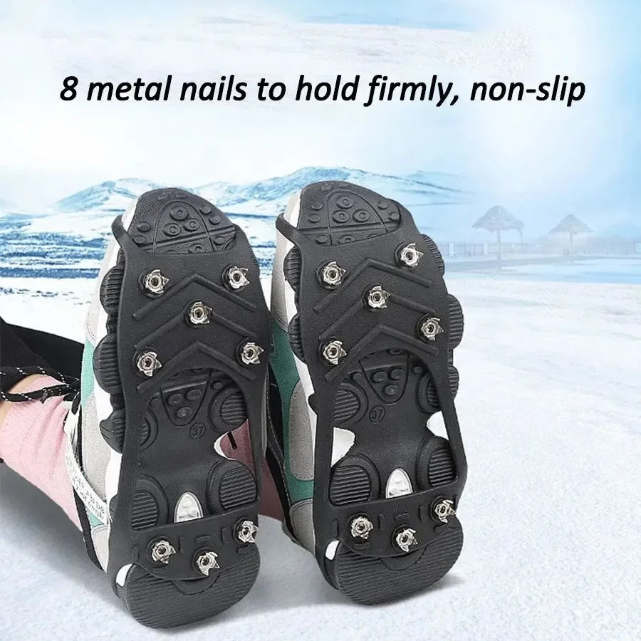 8-Teeth Ice Gripper Spikes - Anti-Slip Crampons for Winter Hiking, Mountain Climbing, and Snow Walking - Trekker Essentials