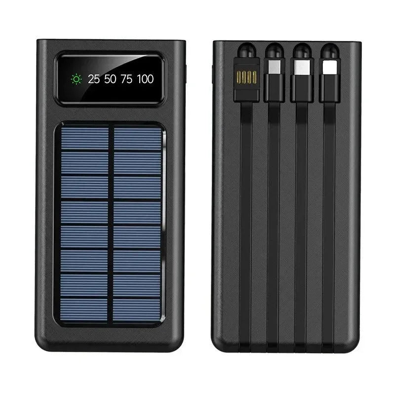 80000mAh Top Solar Charger Power Bank - Portable Solar Power Source with Built-in Cables, 2 USB Ports, and LED Light - Trekker Essentials