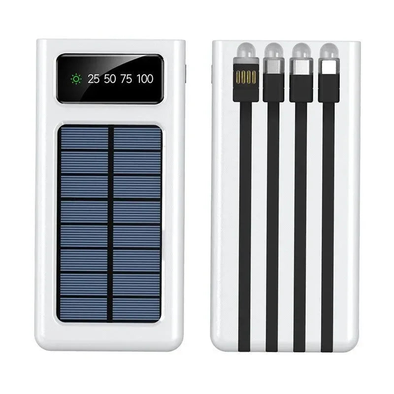80000mAh Top Solar Charger Power Bank - Portable Solar Power Source with Built-in Cables, 2 USB Ports, and LED Light - Trekker Essentials