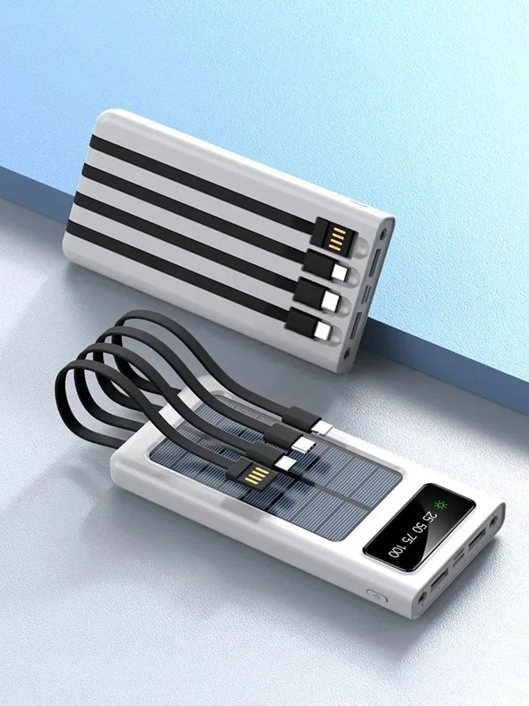 80000mAh Top Solar Charger Power Bank - Portable Solar Power Source with Built-in Cables, 2 USB Ports, and LED Light - Trekker Essentials