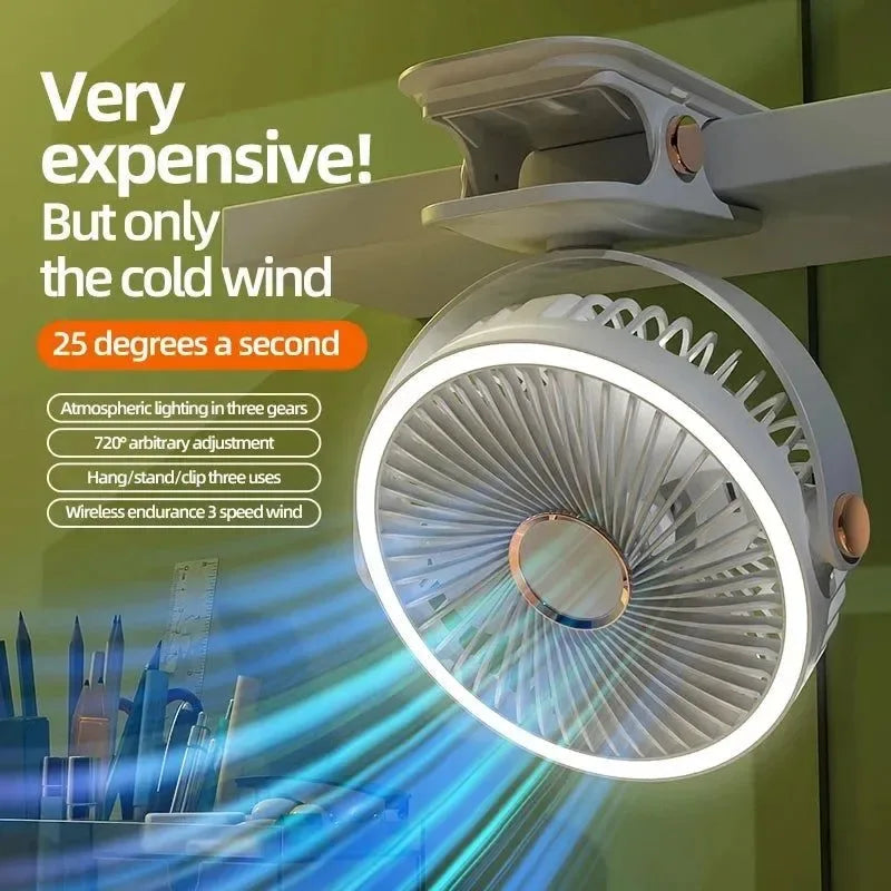 8000mAh Clip-on Fan 3 Speed Quiet Rechargeable Desktop Portable Air Circulator Wireless Fan - Trekker Essentials