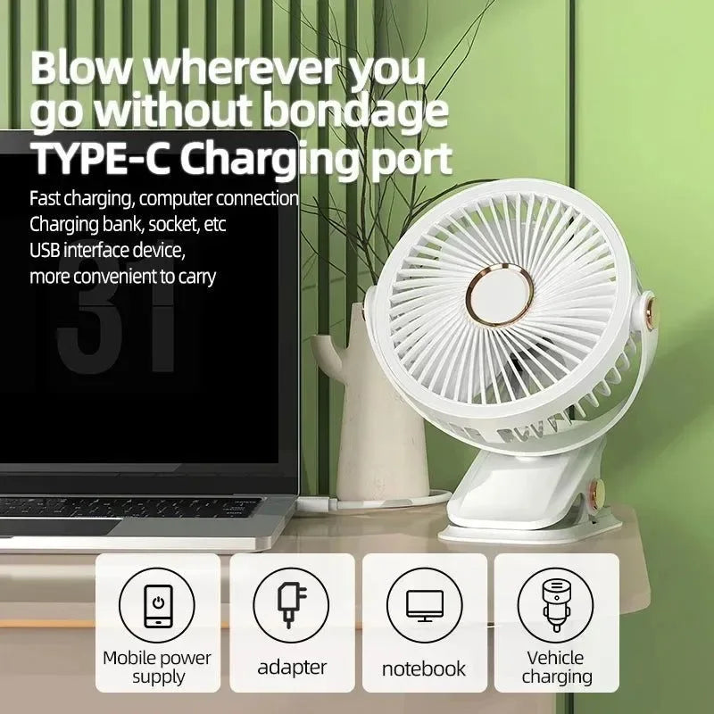 8000mAh Clip-on Fan 3 Speed Quiet Rechargeable Desktop Portable Air Circulator Wireless Fan - Trekker Essentials