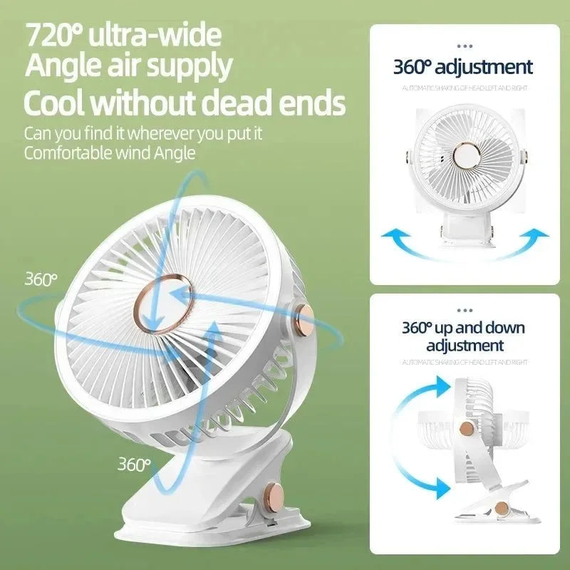 8000mAh Clip-on Fan 3 Speed Quiet Rechargeable Desktop Portable Air Circulator Wireless Fan - Trekker Essentials