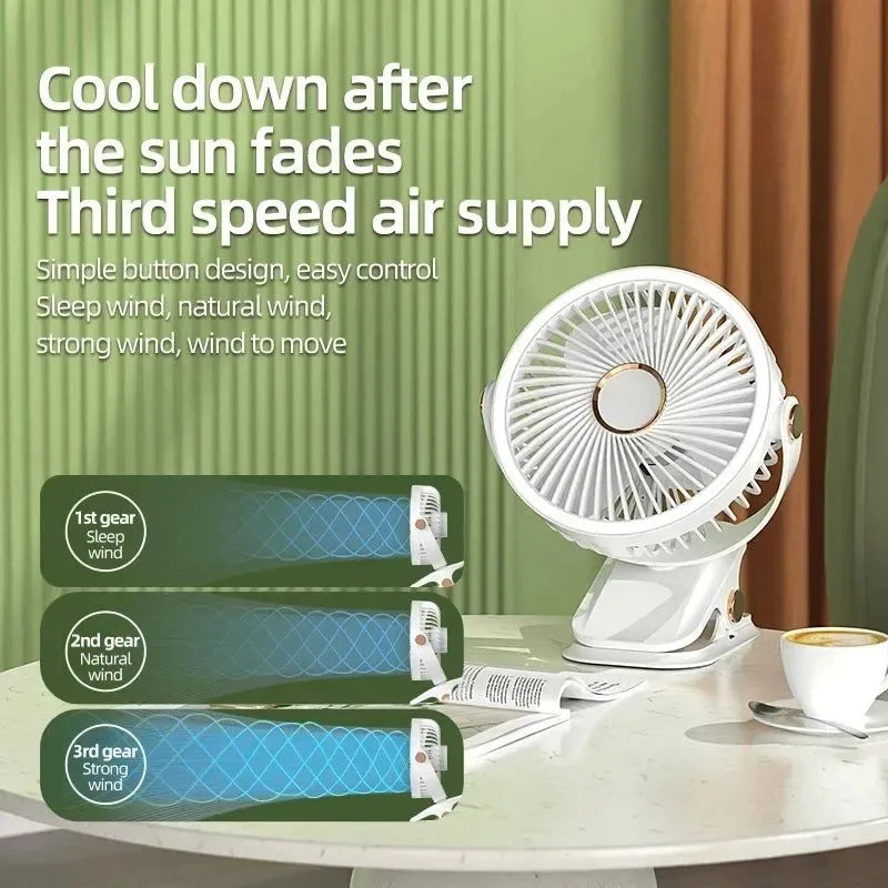 8000mAh Clip-on Fan 3 Speed Quiet Rechargeable Desktop Portable Air Circulator Wireless Fan - Trekker Essentials