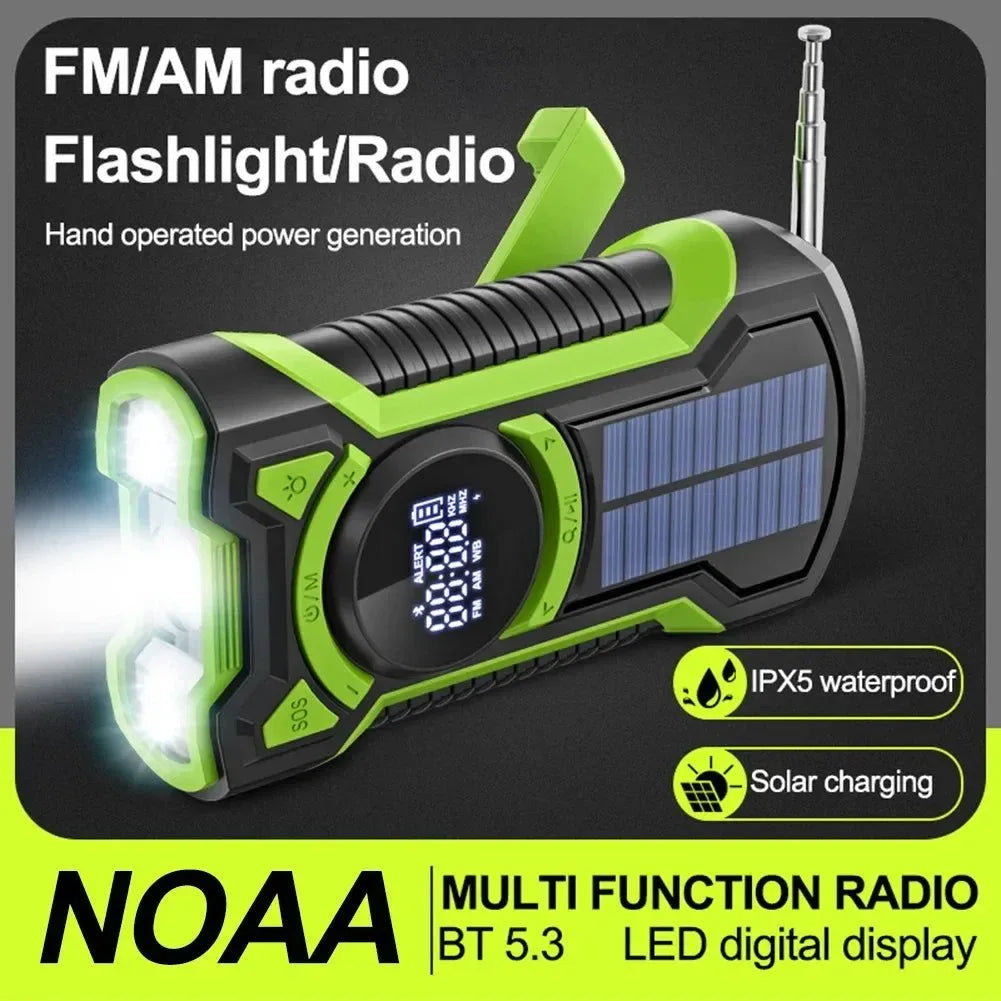 8000mAh Hand Crank Solar Power Radio - Portable AM/FM/NOAA Weather Radio with LED Flashlight and Bluetooth 5.0 Speaker - Trekker Essentials