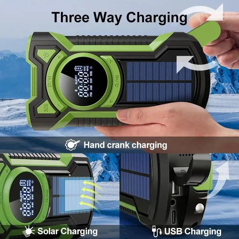 8000mAh Hand Crank Solar Power Radio - Portable AM/FM/NOAA Weather Radio with LED Flashlight and Bluetooth 5.0 Speaker - Trekker Essentials