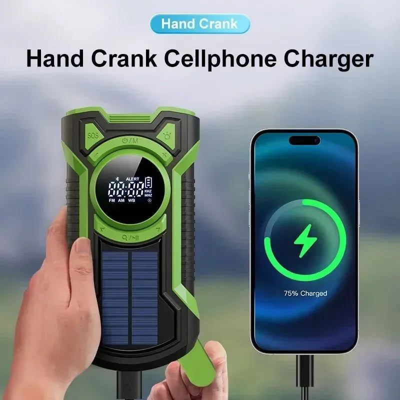 8000mAh Hand Crank Solar Power Radio - Portable AM/FM/NOAA Weather Radio with LED Flashlight and Bluetooth 5.0 Speaker - Trekker Essentials