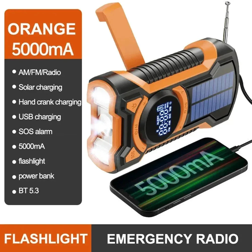 8000mAh Hand Crank Solar Power Radio - Portable AM/FM/NOAA Weather Radio with LED Flashlight and Bluetooth 5.0 Speaker - Trekker Essentials