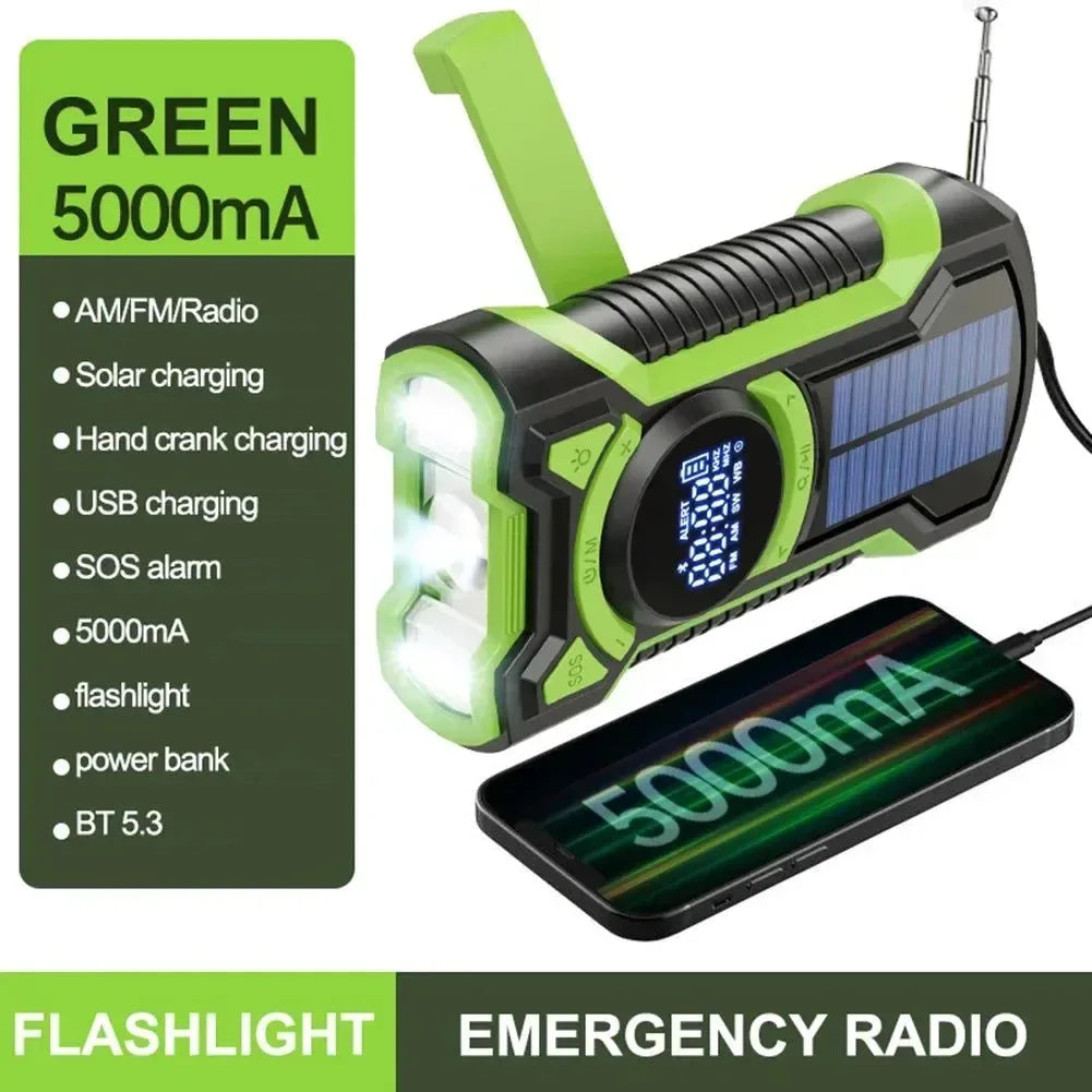 8000mAh Hand Crank Solar Power Radio - Portable AM/FM/NOAA Weather Radio with LED Flashlight and Bluetooth 5.0 Speaker - Trekker Essentials