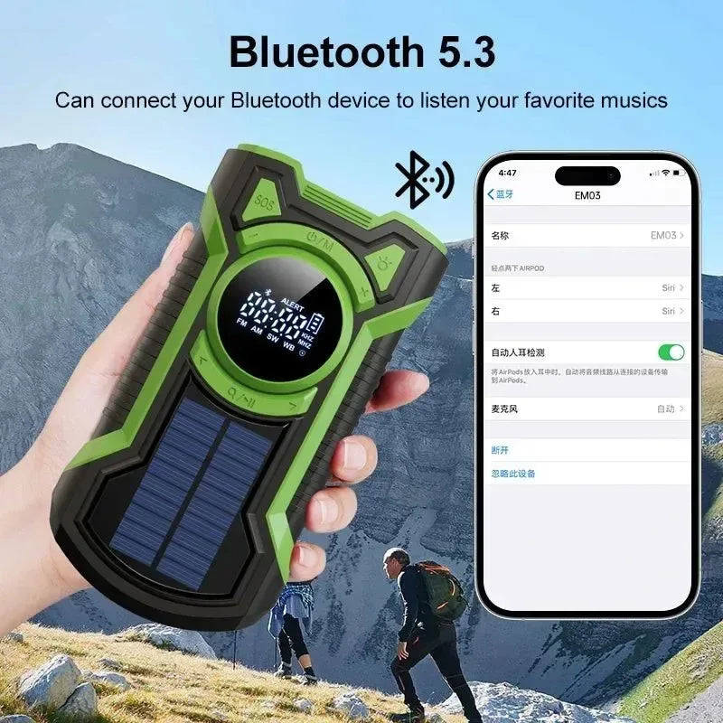 8000mAh Hand Crank Solar Power Radio - Portable AM/FM/NOAA Weather Radio with LED Flashlight and Bluetooth 5.0 Speaker - Trekker Essentials