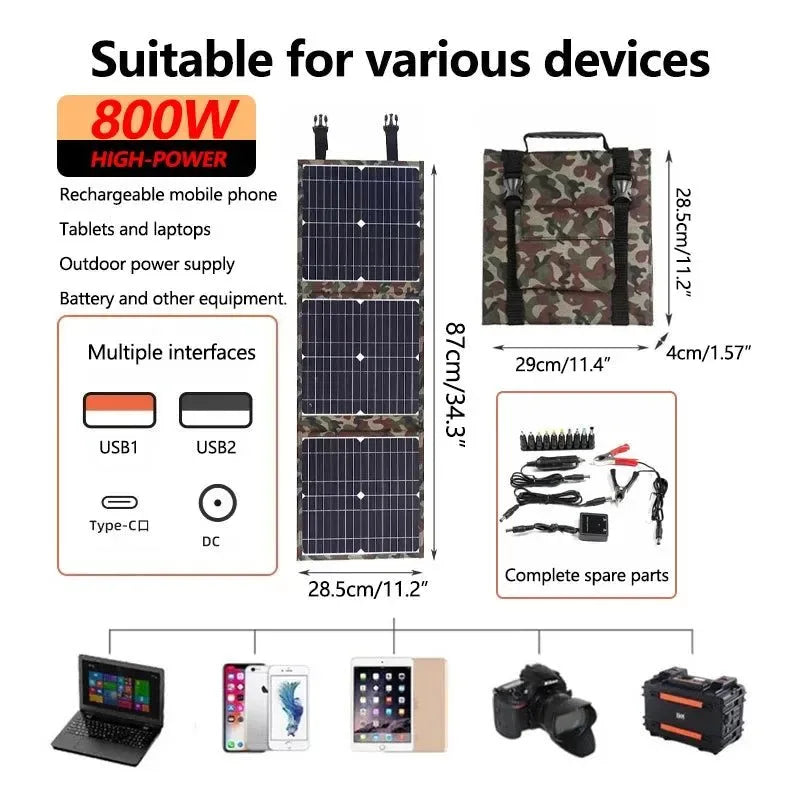 800W Foldable Solar Panel Kit with MPPT Controller and Portable Power Station for Camping, Car, Boat & Caravan - Trekker Essentials