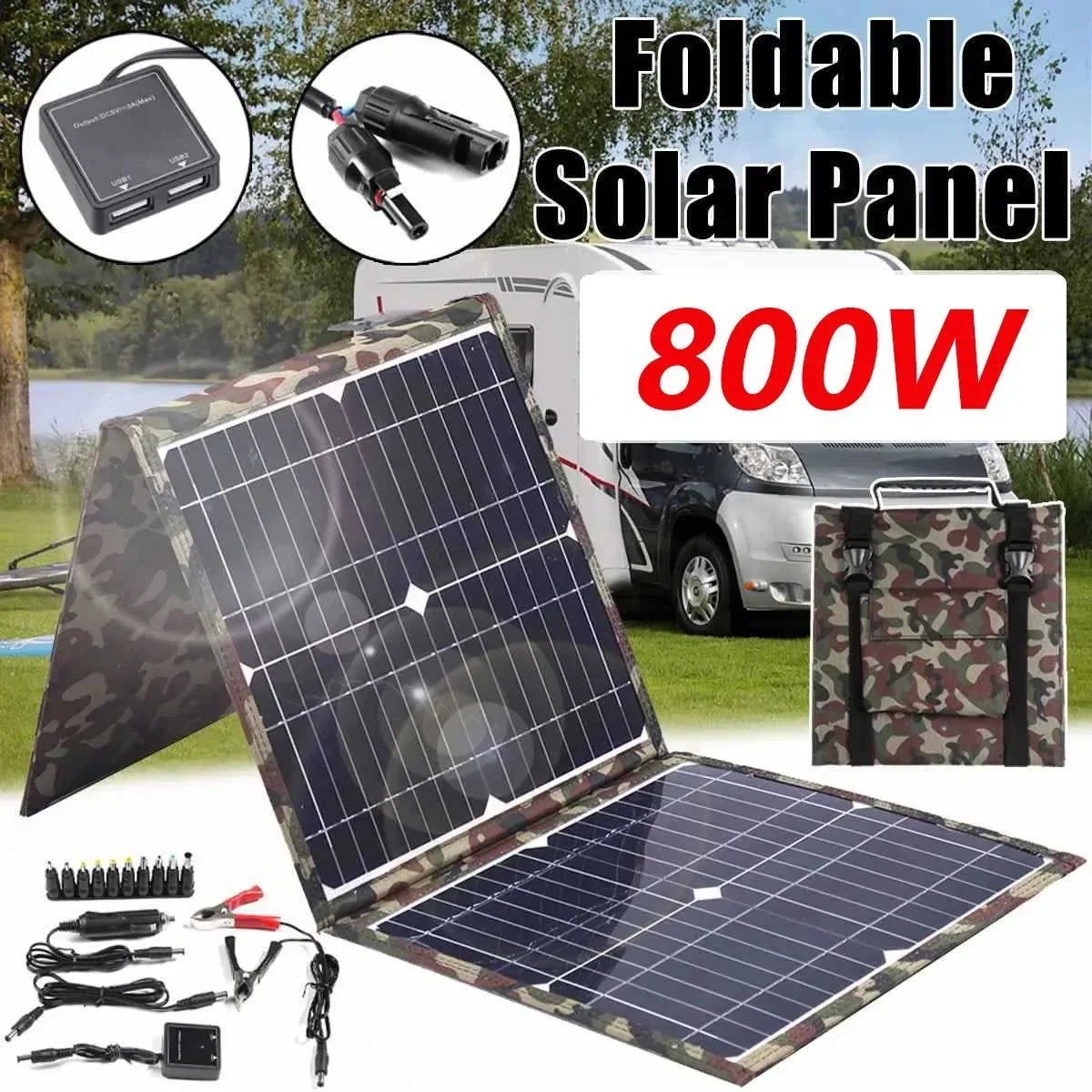 800W Foldable Solar Panel Kit with Power Bank & MPPT Charger — Portable Generator for Camping, Car, Boat & RV - Trekker Essentials