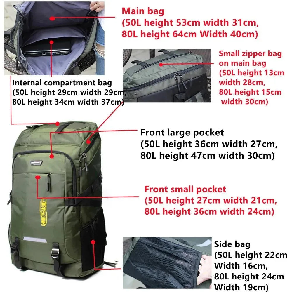 80L/50L Outdoor Backpack - Versatile Rucksack for Sports, Camping, Hiking, and School - Trekker Essentials