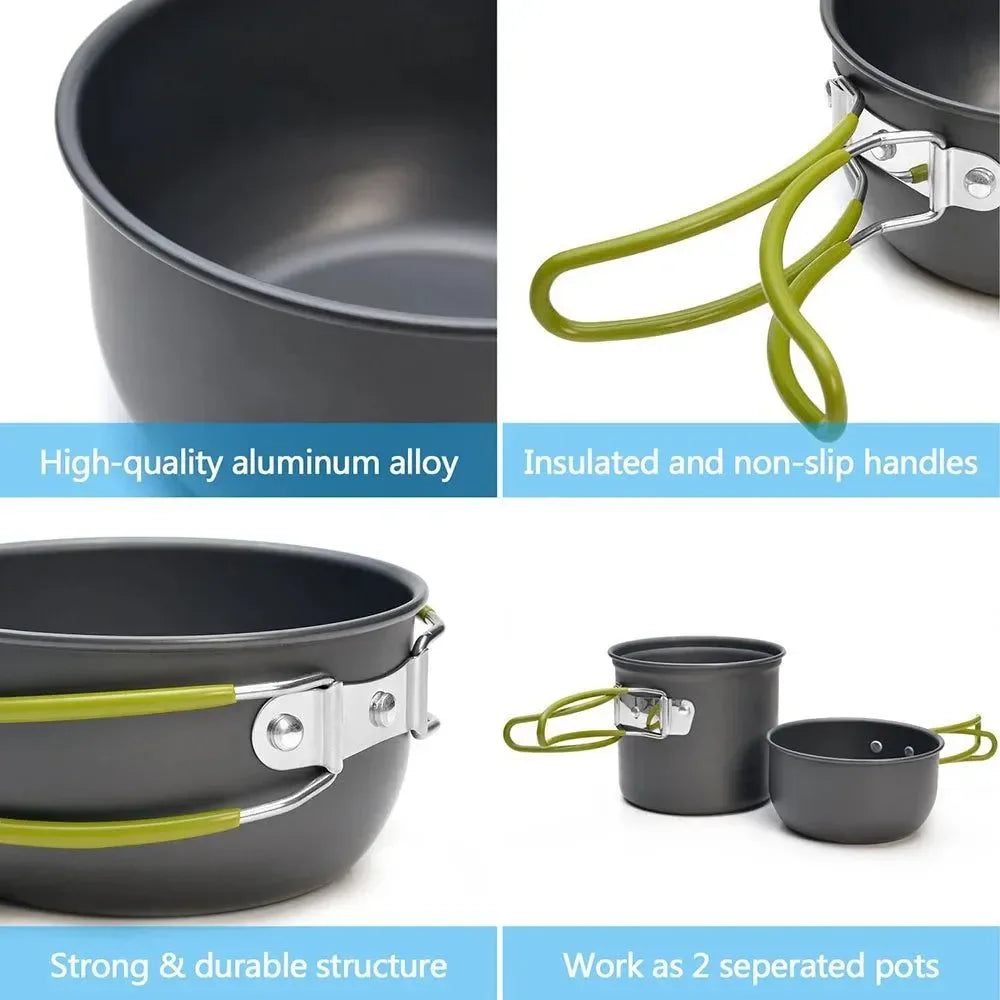 9-Piece Portable Camping Cookware Set - Lightweight Aluminum Pots, Mini Stove & Utensils for Outdoor Cooking, Hiking & Picnics - Trekker Essentials