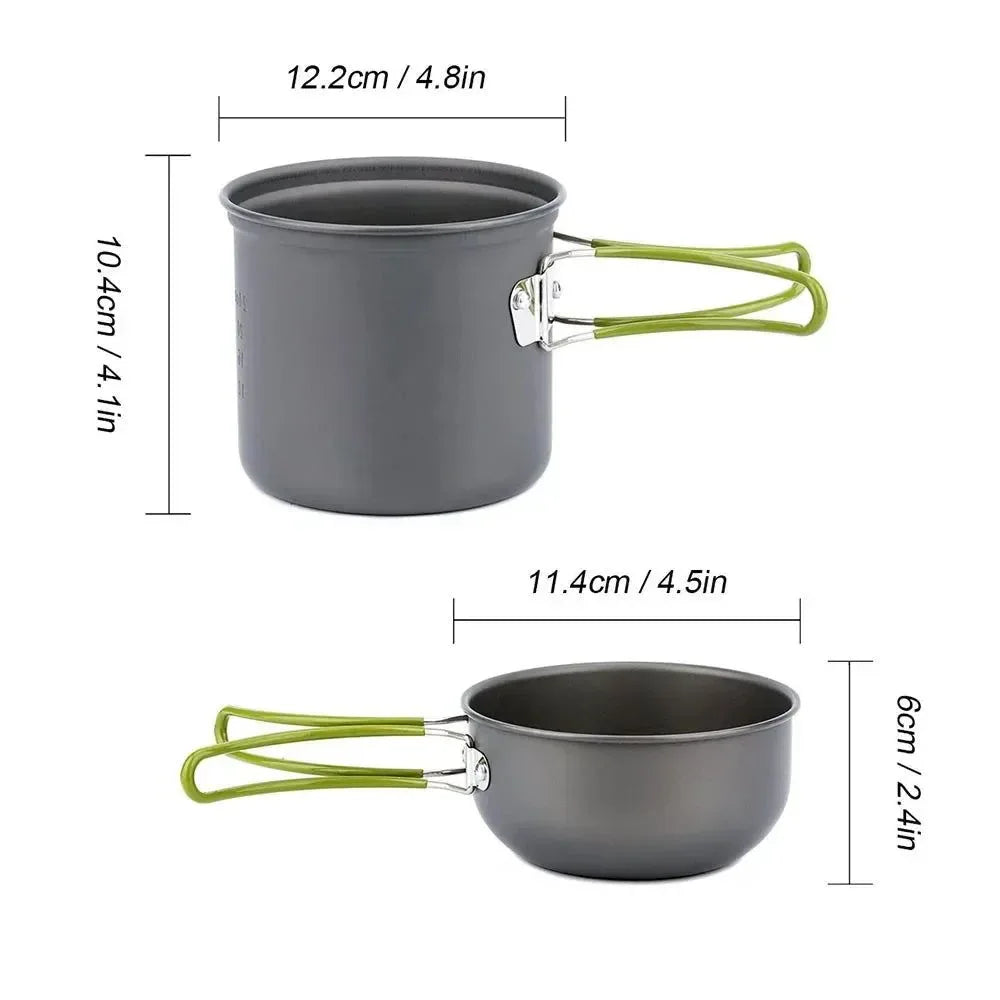 9-Piece Portable Camping Cookware Set - Lightweight Aluminum Pots, Mini Stove & Utensils for Outdoor Cooking, Hiking & Picnics - Trekker Essentials